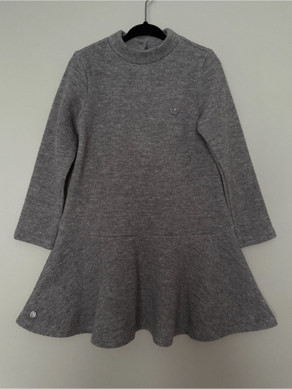 Bluedog Girls' Gray Knit Fit & Flare Ribbed Long-Sleeve Dress Size 7